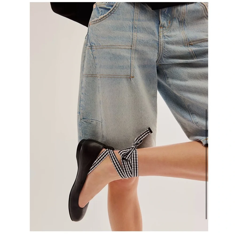 Free People Jeffrey Campbell That’s A Wrap Ballet Flats Tan Gingham Bow | 8